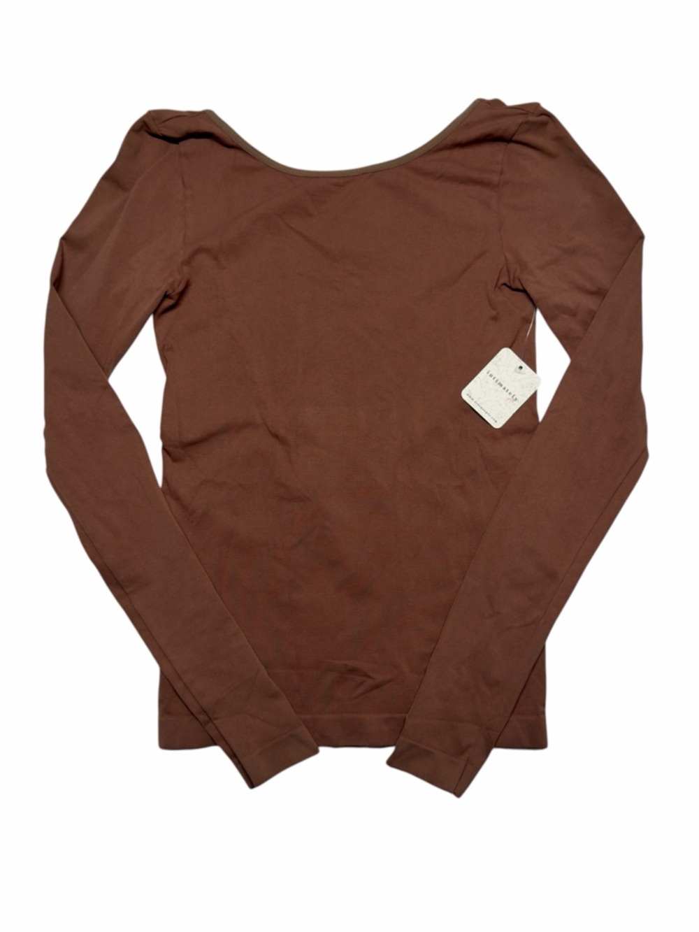 Free People Intimately Low Back Seamless L/S Shirt Top Brown Stretch Women M NEW